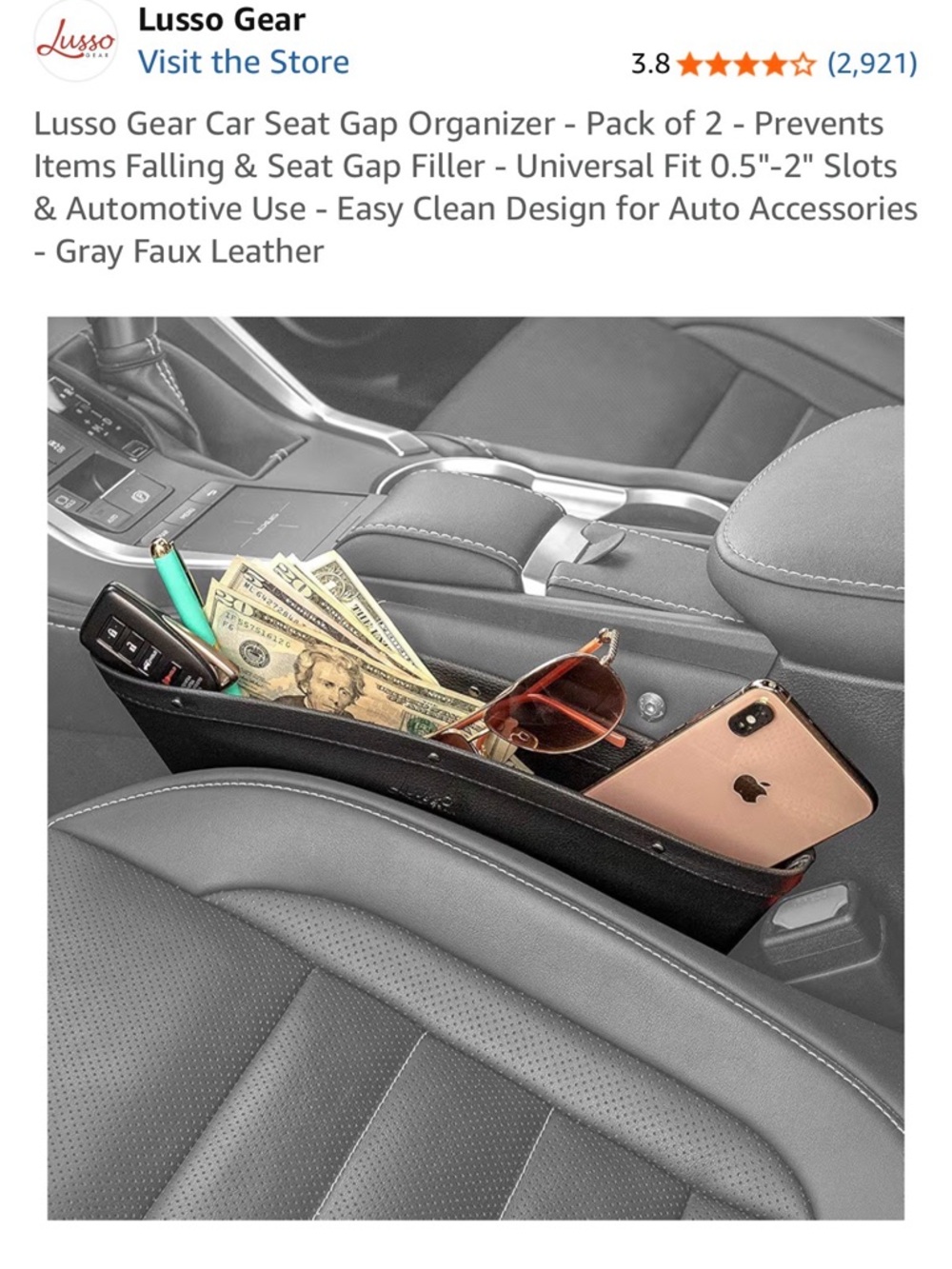 Lusso Gear Black Car Seat Gap Organizer - 2-Pack